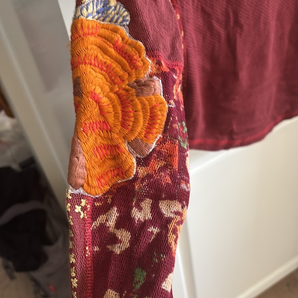 Free People Women's Amara long sleeve Top floral maroon orange gold medium - Picture 6 of 6